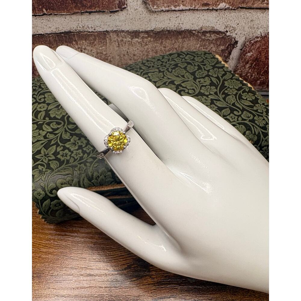 1 Carat Canary Yellow Moissanite Ring 925 Sterling Silver Size 6